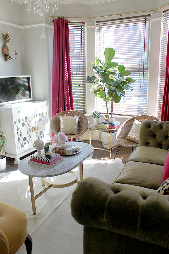 Swoon Worthy - Living room with vintage cabinet TV stand