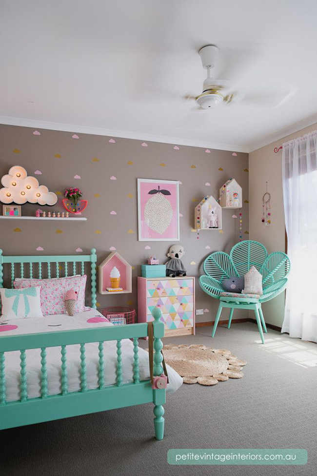 mushroom turquoise and pink girls room