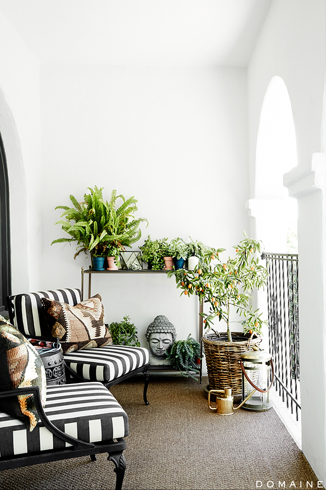 SW black and white striped chairs and patio