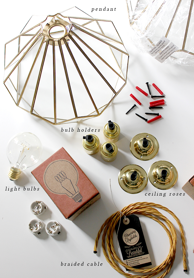 DIY Brass and Glass Pendant Light materials