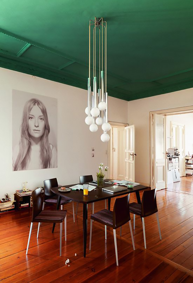 painted ceiling green dining room