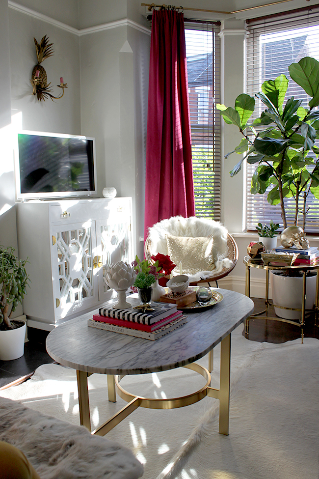 Swoon Worthy - living room with marble and gold coffee table