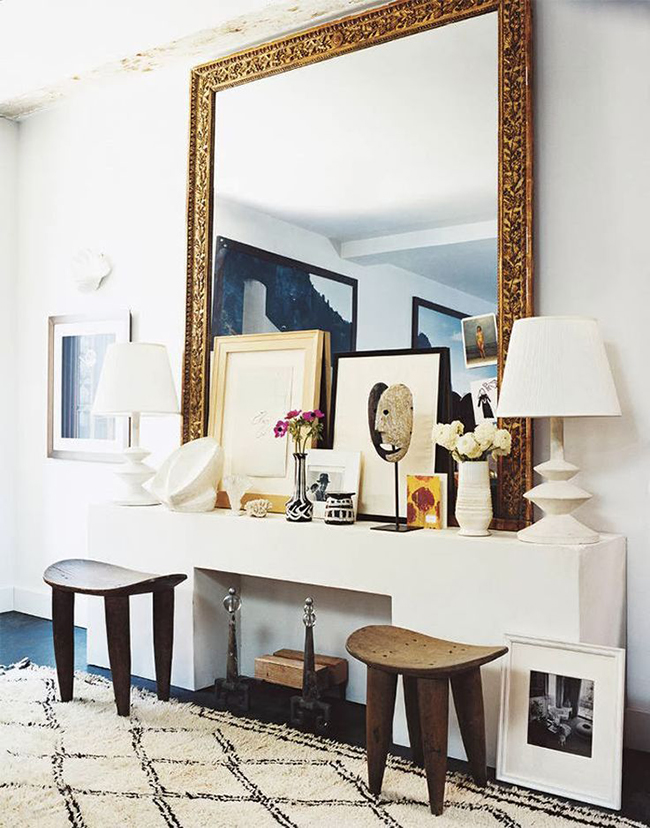 eclectic symmetrical console table display