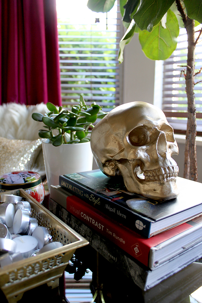 Swoon Worthy Living Room - gold skull vignette