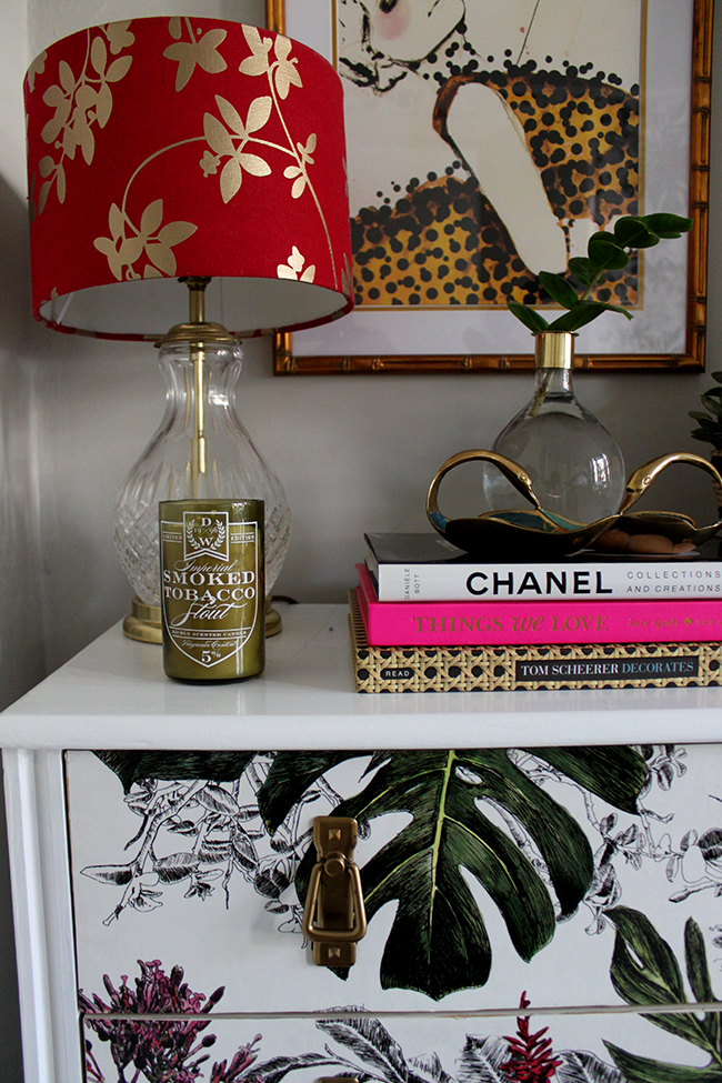 Swoon Worthy living room - chest of drawers vignette with tobacco candle