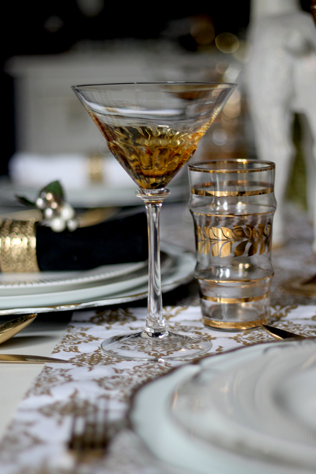 Swoon Worthy - Gold, black and white Christmas Dining Table setting - see more at www.swoonworthy.org