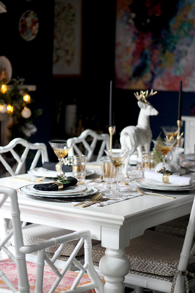 Swoon Worthy - Gold, black and white Christmas Dining Table setting - see more at www.swoonworthy.org