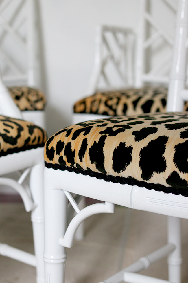 leopard print jamil natural fabric faux bamboo chippendale chairs - see more at www.swoonworthy.org