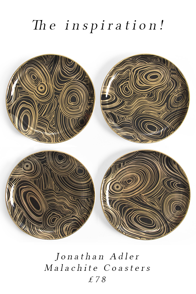 original jonathan adler malachite coasters - see the DIY version on www.swoonworthy.org