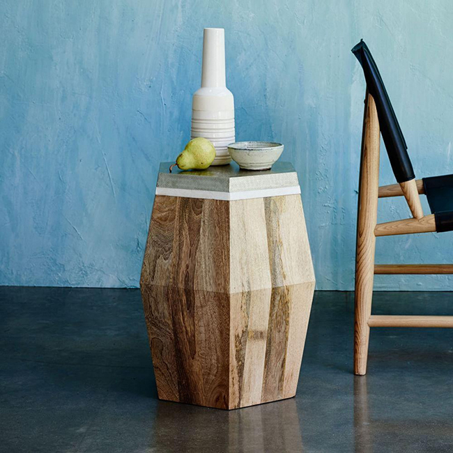 Multi layered wood metal and marble side table from West Elm