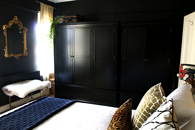 black freestanding wardrobe from Very in black bedroom - see more at www.swoonworthy.org