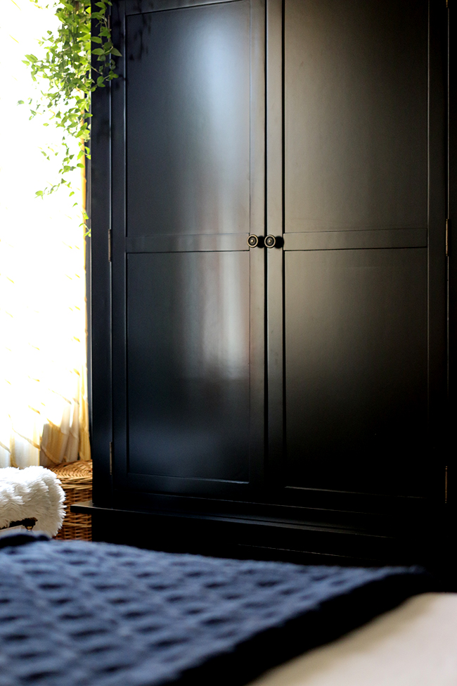 black freestanding wardrobe from Very in black bedroom - see more at www.swoonworthy.org