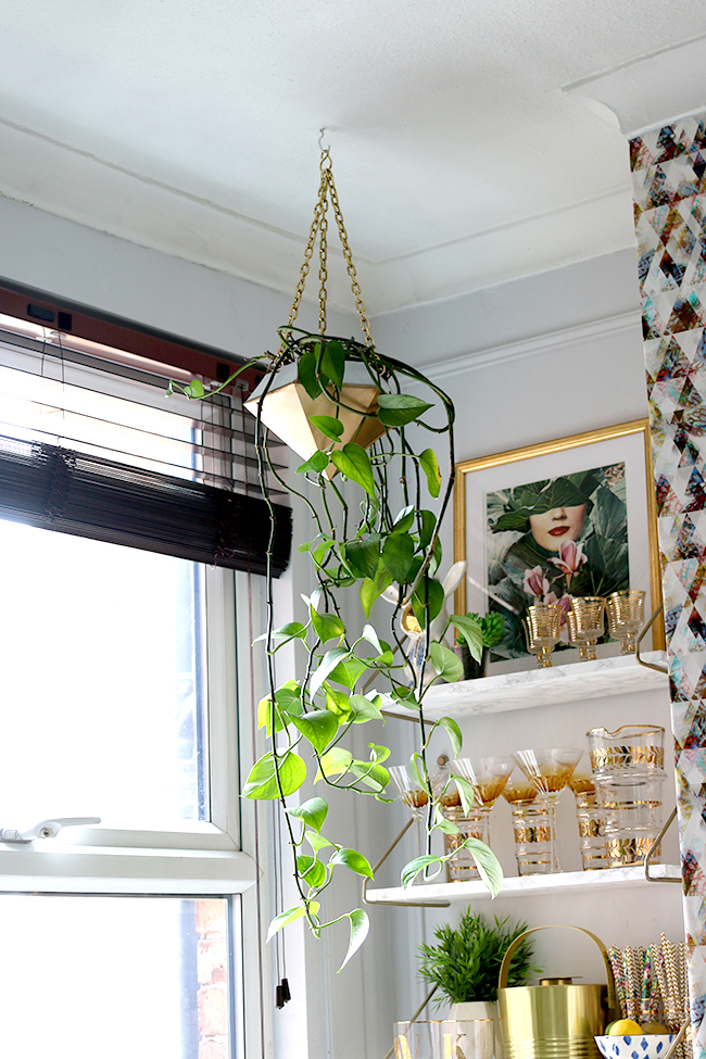 DIY Hanging Planter in gold and white