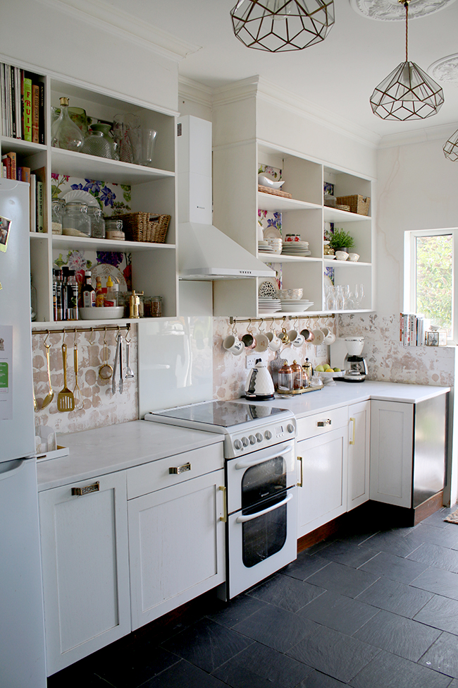 kitchen remodel progress shot - white cararrara marble acrylic worktops