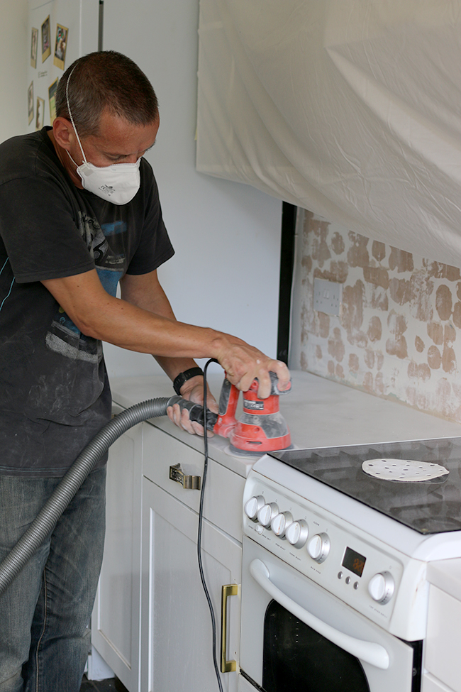 sanding and buffing acrylic worktops