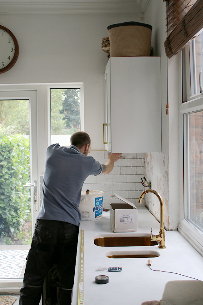 Tiling work in kitchen - Tile Mountain marble effect porcelain tiles