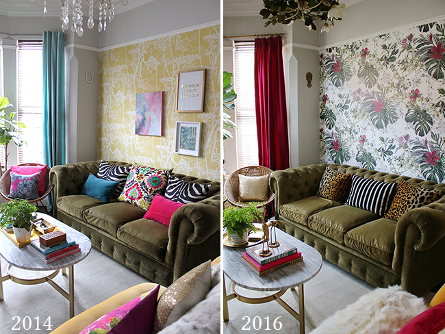 living room colour before and after comparison