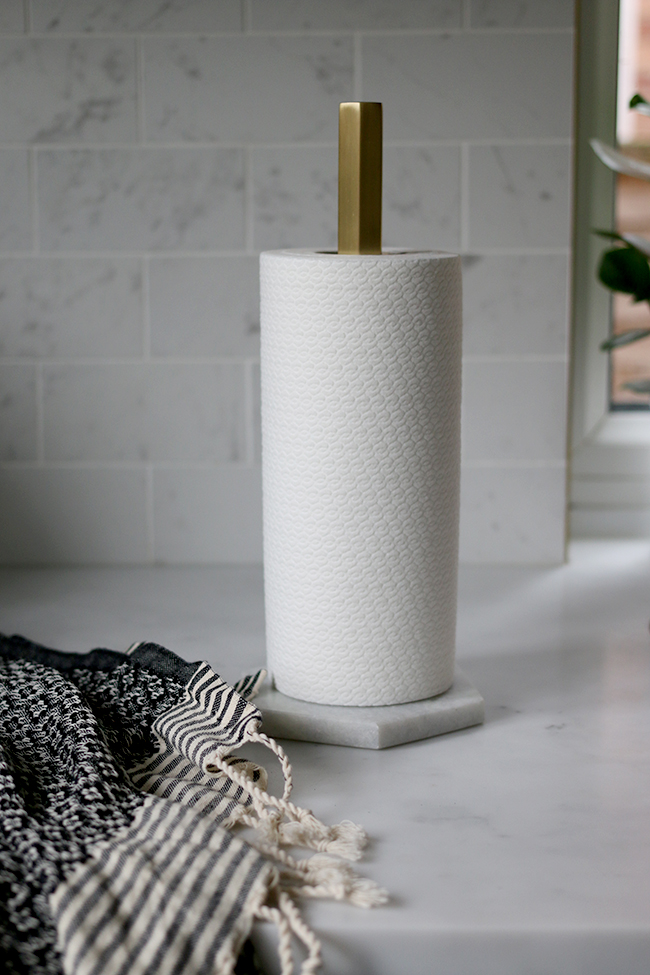 ferm-living-hex-marble-and-brass-kitchen-roll-holder