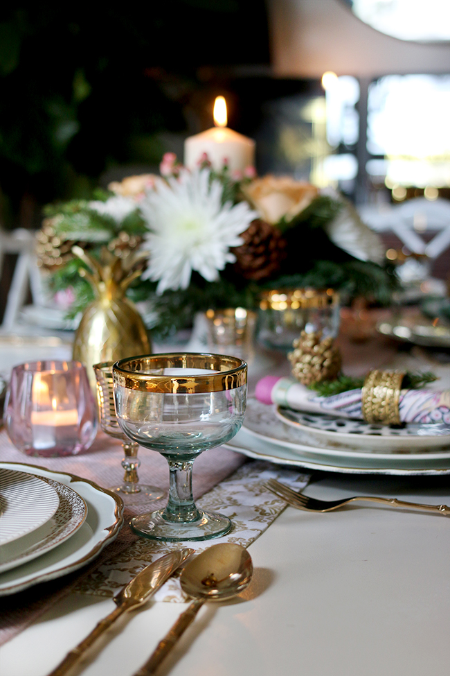 How to create a glam Christmas table setting on a budget with blush pink and gold