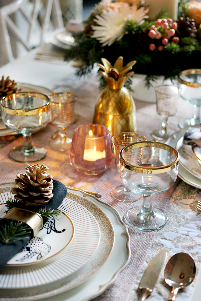 How to create a glam Christmas table setting on a budget with blush pink and gold