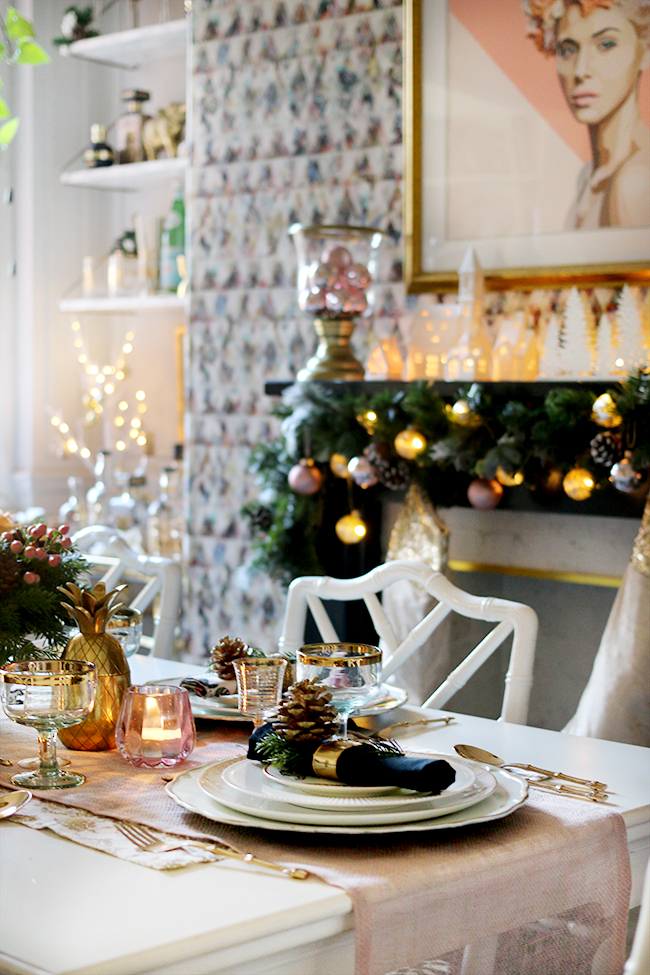 How to create a glam Christmas table setting on a budget with blush pink and gold