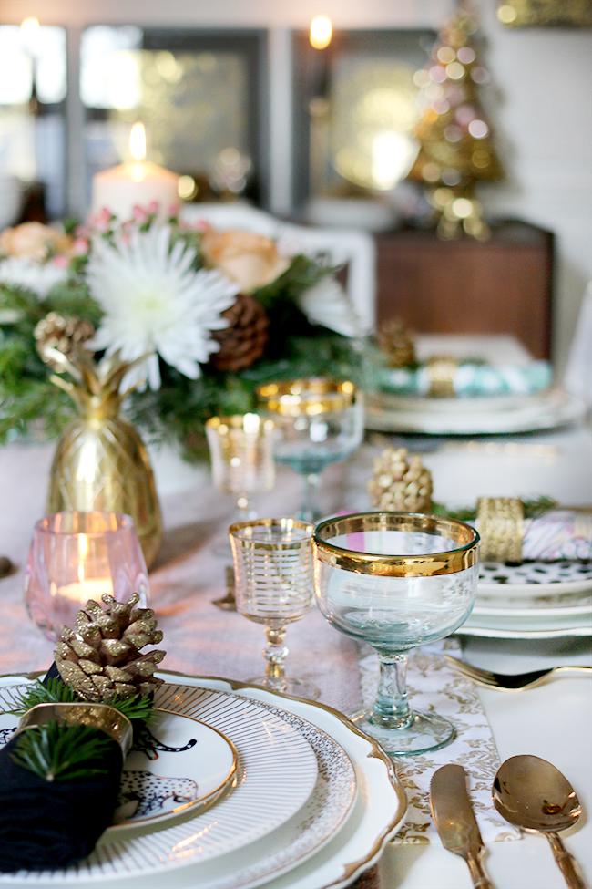 How to create a glam Christmas table setting on a budget with blush pink and gold