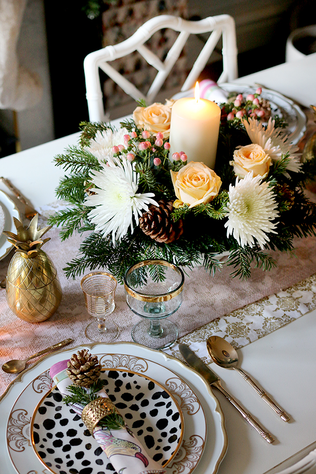 How to create a glam Christmas table setting on a budget with DIY Floral centrepiece