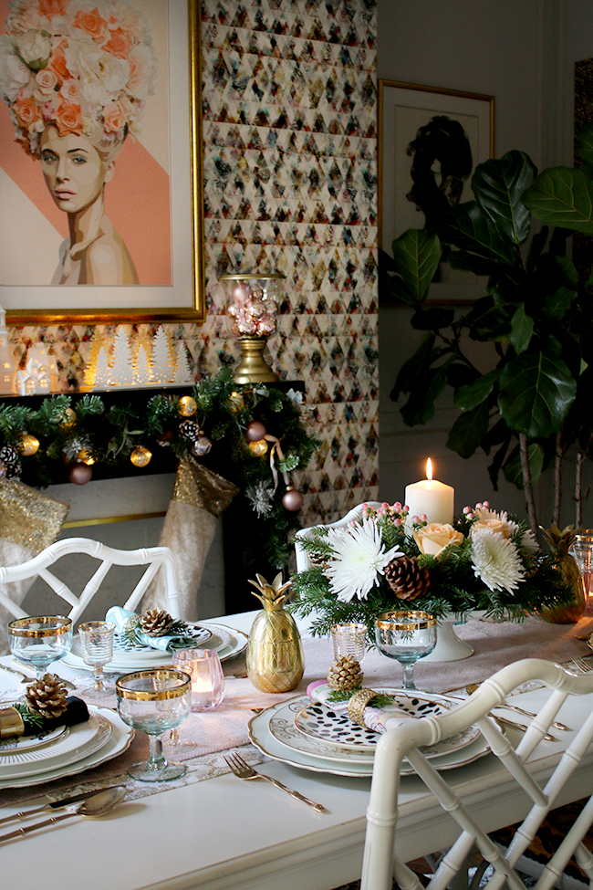 How to create a glam Christmas table setting on a budget with blush pink and gold