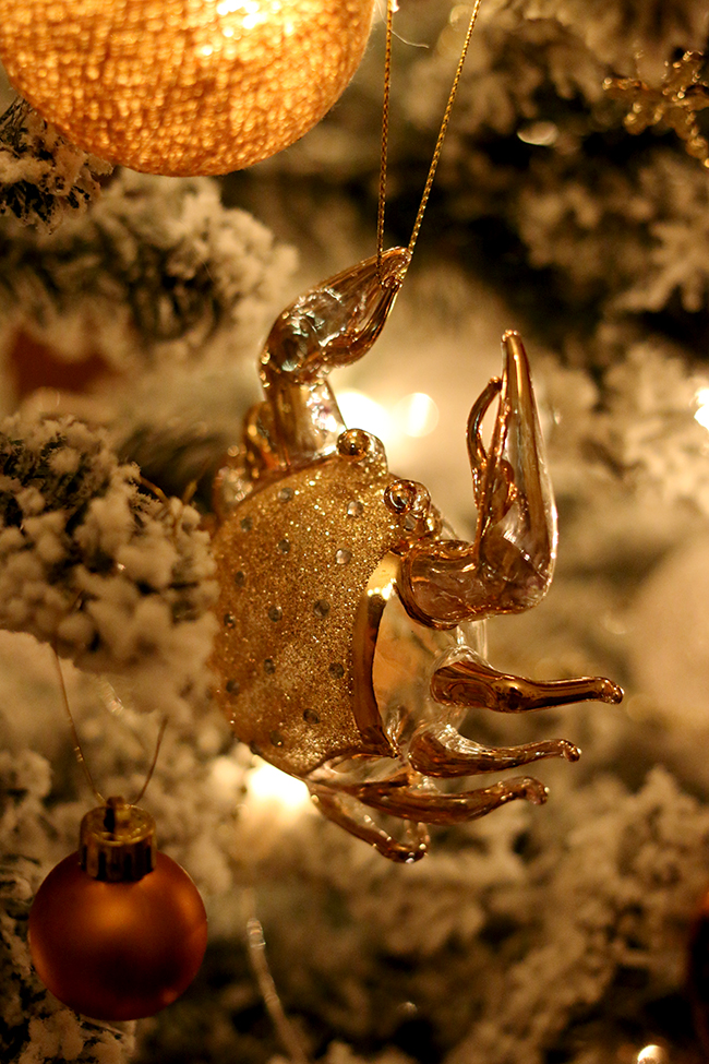 gold and brass lobster christmas ornament from West Elm