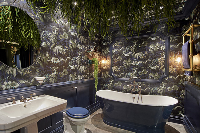 C.P. Hart and House of Hackney bathroom in blue and green urban jungle