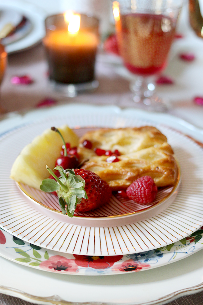 Go all out and create a Valentine's Day table setting with breakfast for two