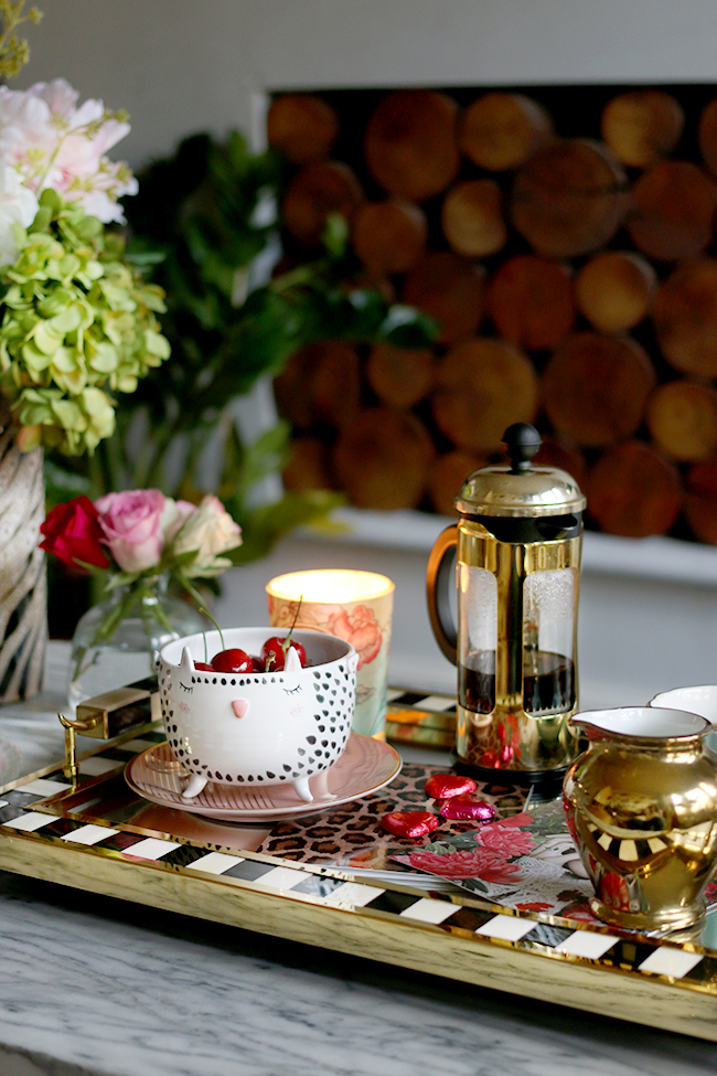 stylish coffee table setting for valentine's day