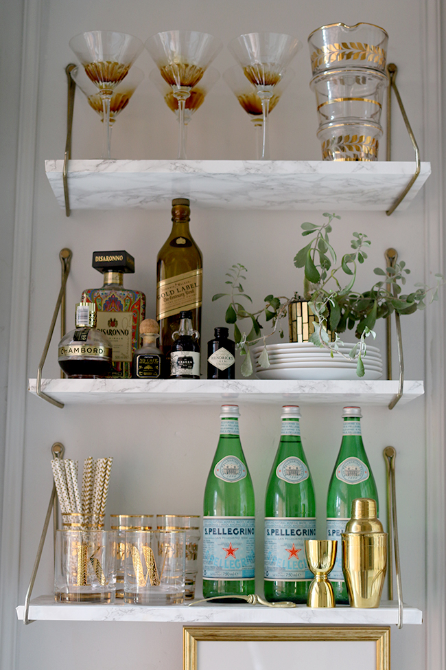 bar area shelf styling