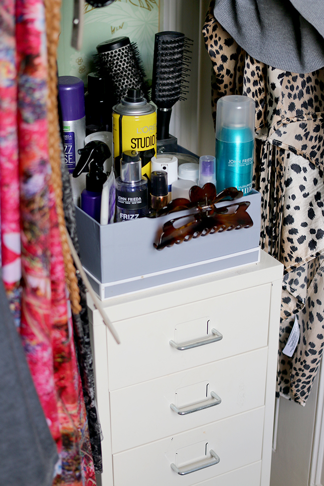 makeup and hair product storage