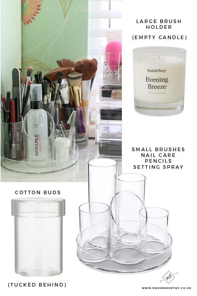 Find out how I store my makeup collection using pencil storage and empty candle pots!