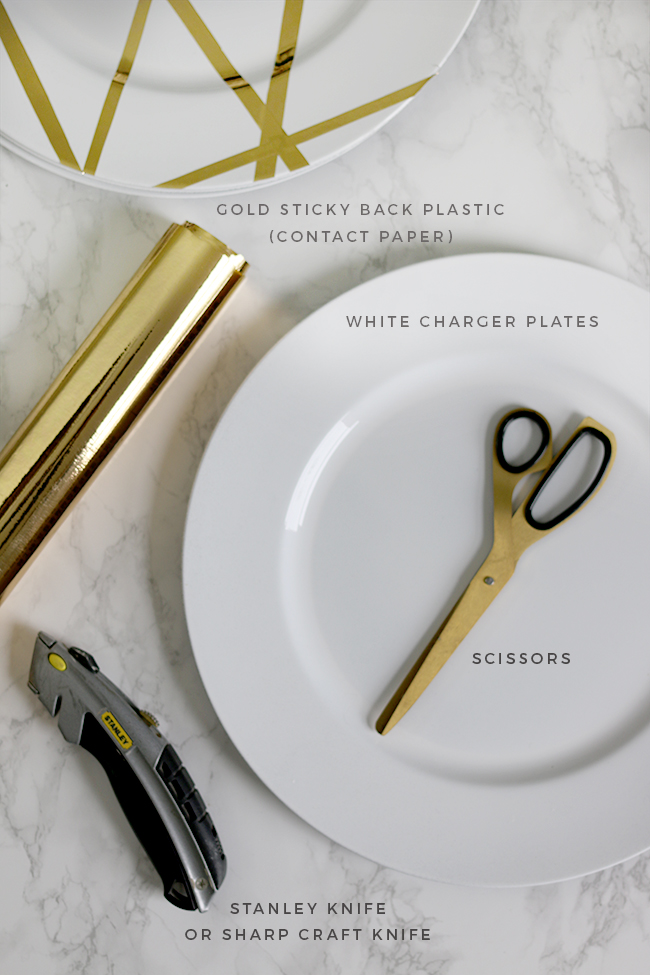 Gold glam DIY charger plates - Materials