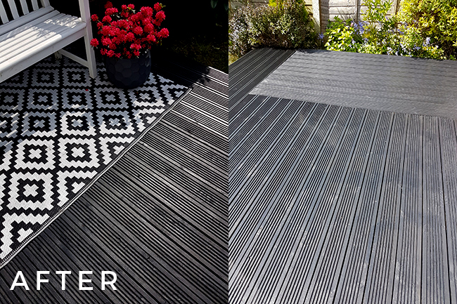 decking after painting black with Cuprinol Ash Black paint