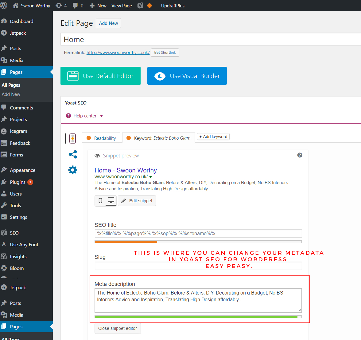 how to change your metadata for your website on wordpress