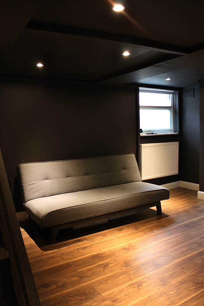 dark cellar remodel in Farrow and Ball's Tanner Brown