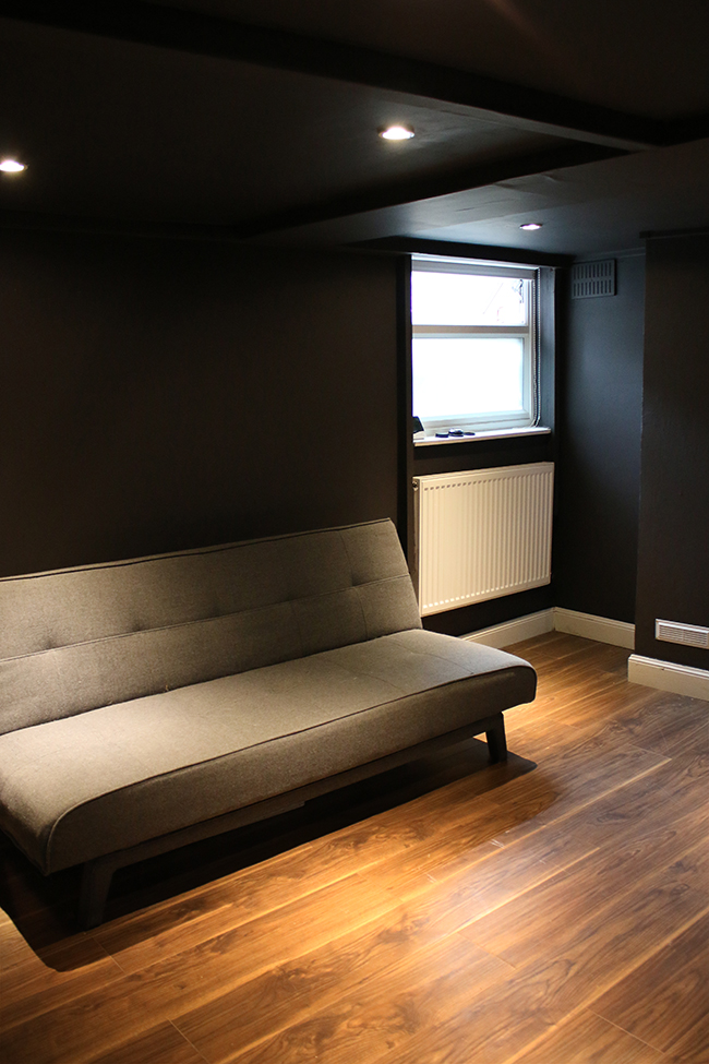 dark cellar remodel in Farrow and Ball's Tanner Brown