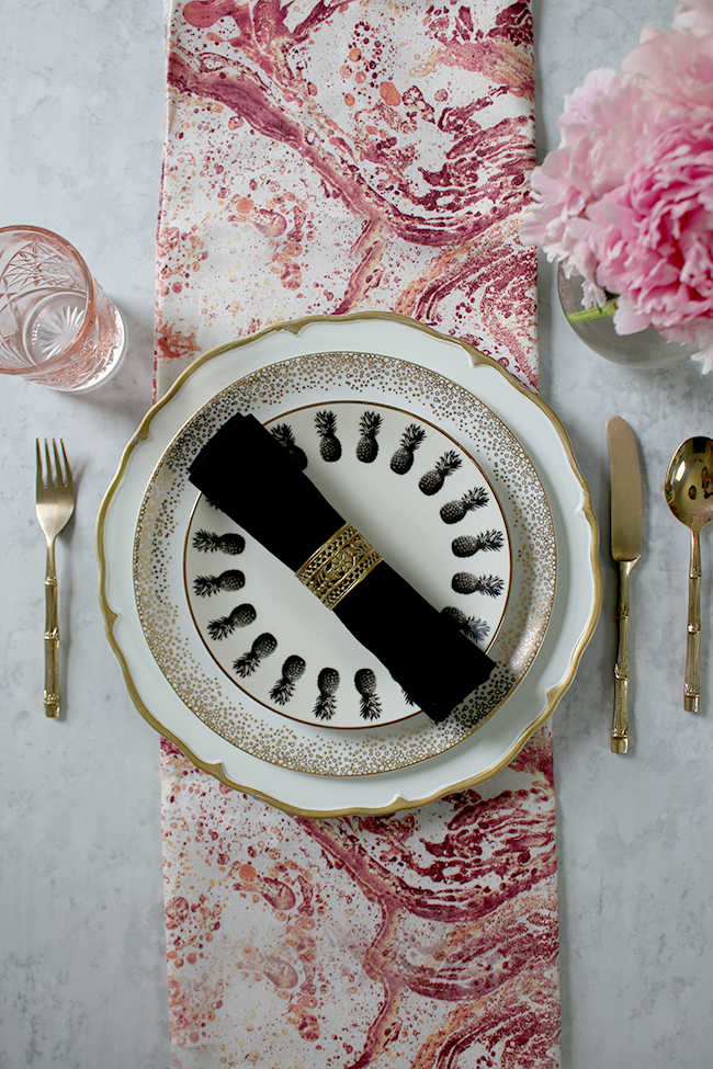 table setting mix and match pink gold and black and white