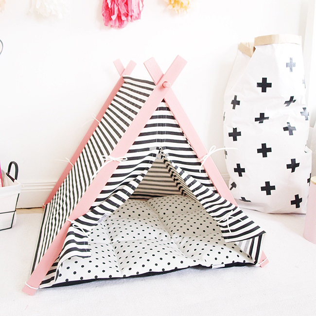 pink and stripe teepee - cute pet bed