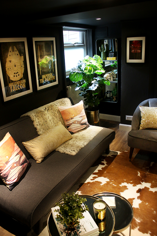 Man Cave to Glam Cave Reveal - Farrow & Ball Tanners Brown with eclectic boho glam design