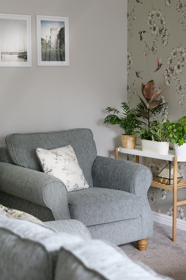 Grey armchairs within my Mother in Law's contemporary romantic living room