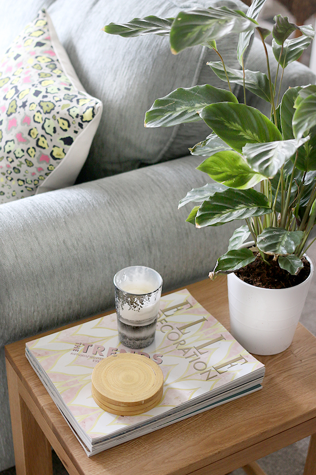 Side table details within my Mother in Law's contemporary romantic living room