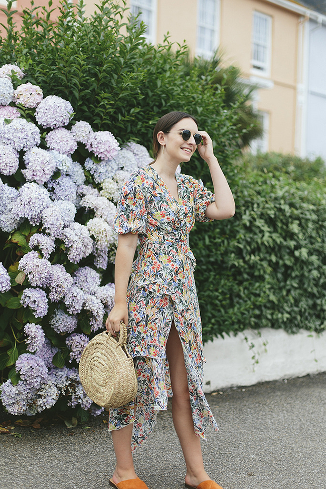 What Olivia Did floral dress basket bag