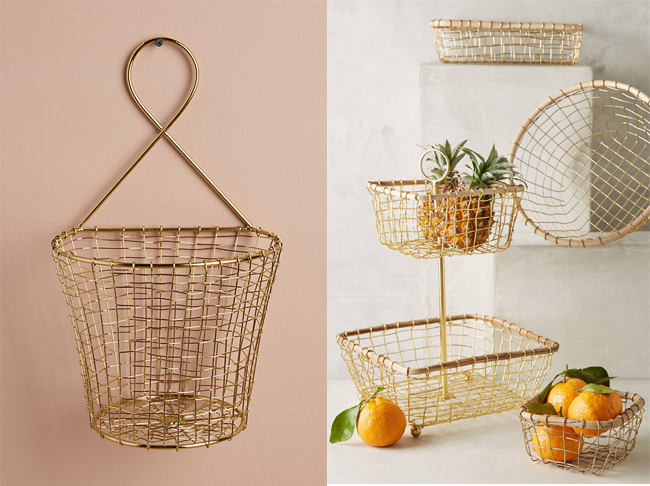 gold wire baskets from Anthropologie