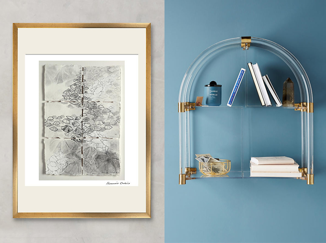 Wall art and Lucite shelf from Anthropologie