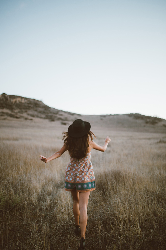 walking through a field