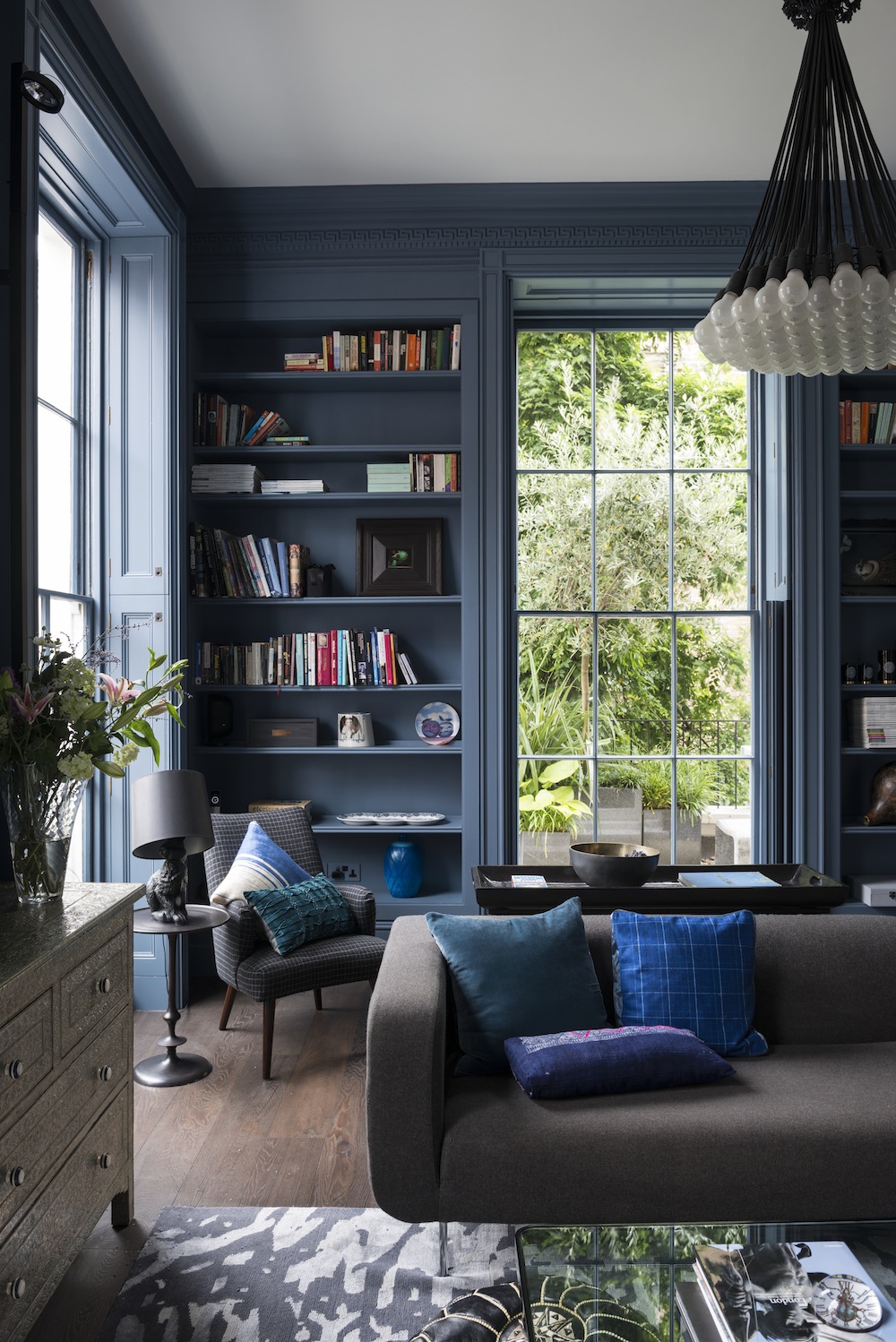 Dark blue home library